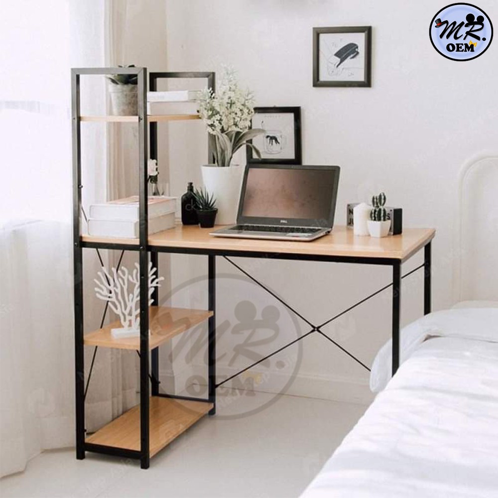MR OEM Modern Computer Desk / Laptop Desk/ Office Table/ Laptop Desk/ Study Table With Book Shelf Rak Meja Komputer