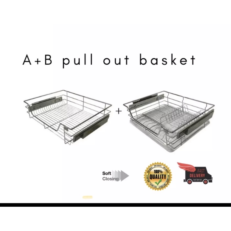 Kitchen Cabinet A+B Pull Out Basket ( Stainless Steel / Chrome ...