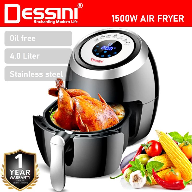 【ORIGINAL】 DESSINI ITALY 4.0L Electric Air Fryer Timer Oven Cooker Non-Stick Fry Roast Grill Bake