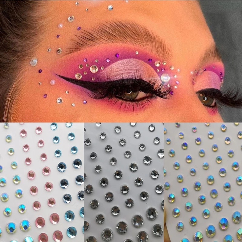 Mixed Size 3D Glitter Face Eye Rhinestones Diamond Jewelry Sticker / Makeup Art Eyeliner Temporary Tattoo / Body Nail Makeup Tools For Party Halloween Christmas Festival