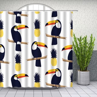 Toucan Parrot Pineapple Tropical  Modern Bathroom Waterproof Bath Shower Curtain