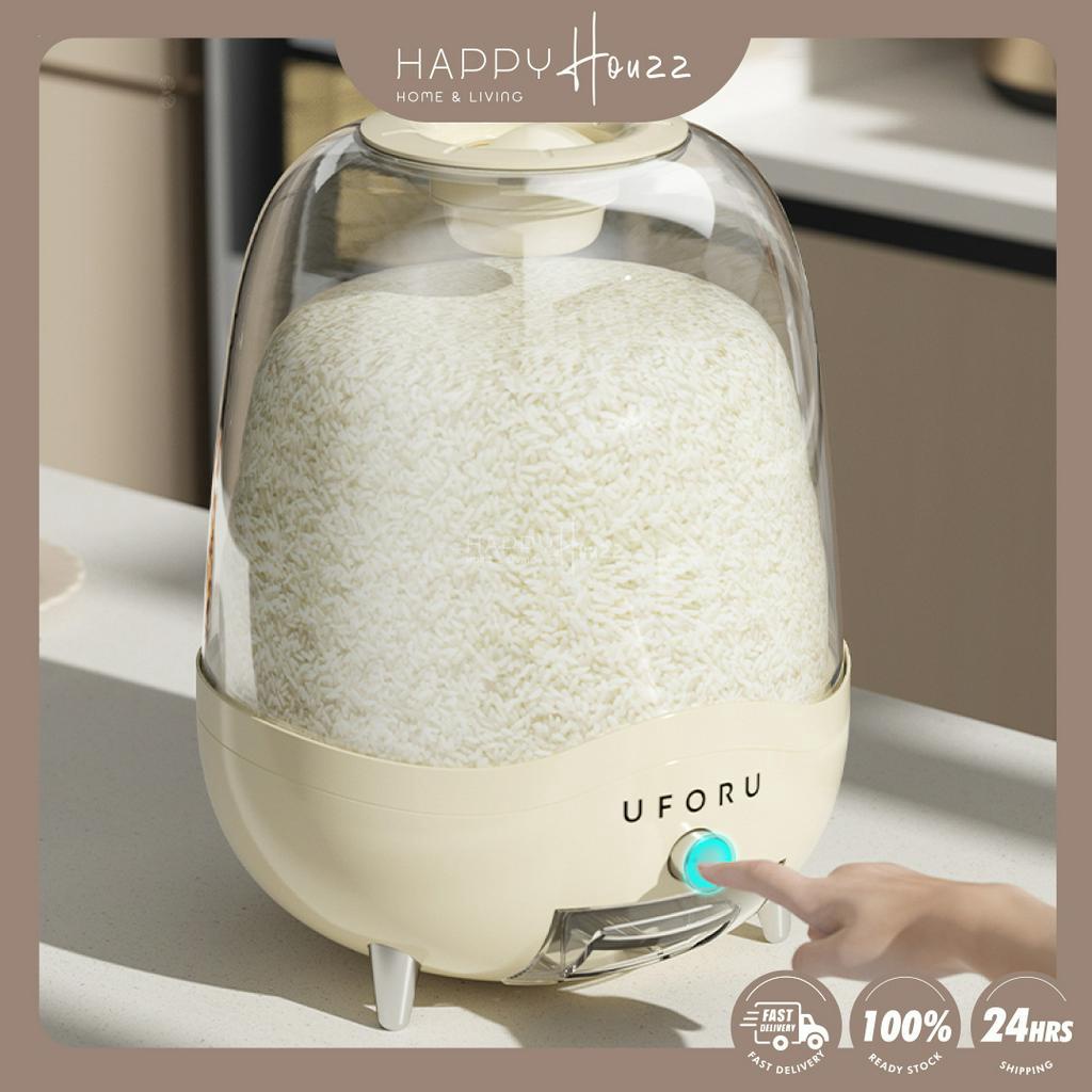 【READY STOCK】HAHO 10kg Transparent Rice Dispenser Rice Box Insect-Proof Milky White Silver Stand