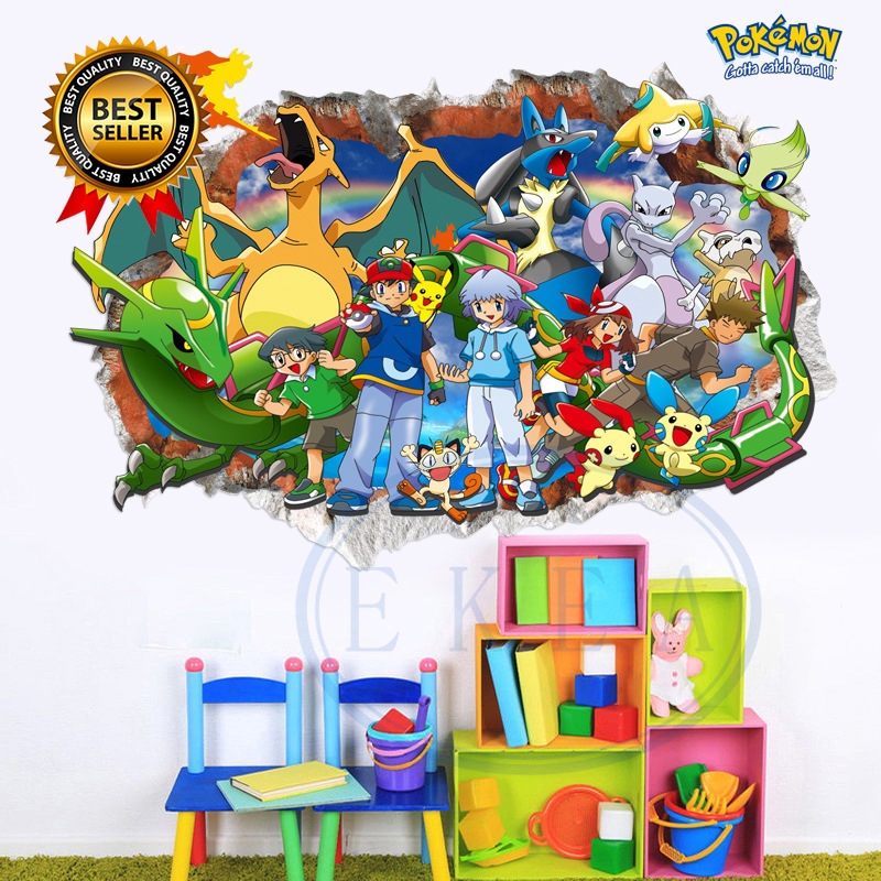 Ekea Cartoon Pikachu Pokemon Go Wall Stickers For Kids Rooms Wall
