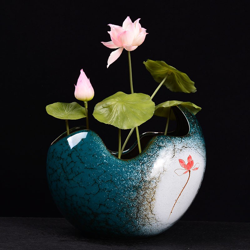 Jksd Water Flower Pot No Hole Ceramic Large Balcony Simple Creative Lotus Bowl Jksd 水仙花盆无孔陶瓷大号阳台简约创意睡莲碗莲青山盆铜钱草水培专用