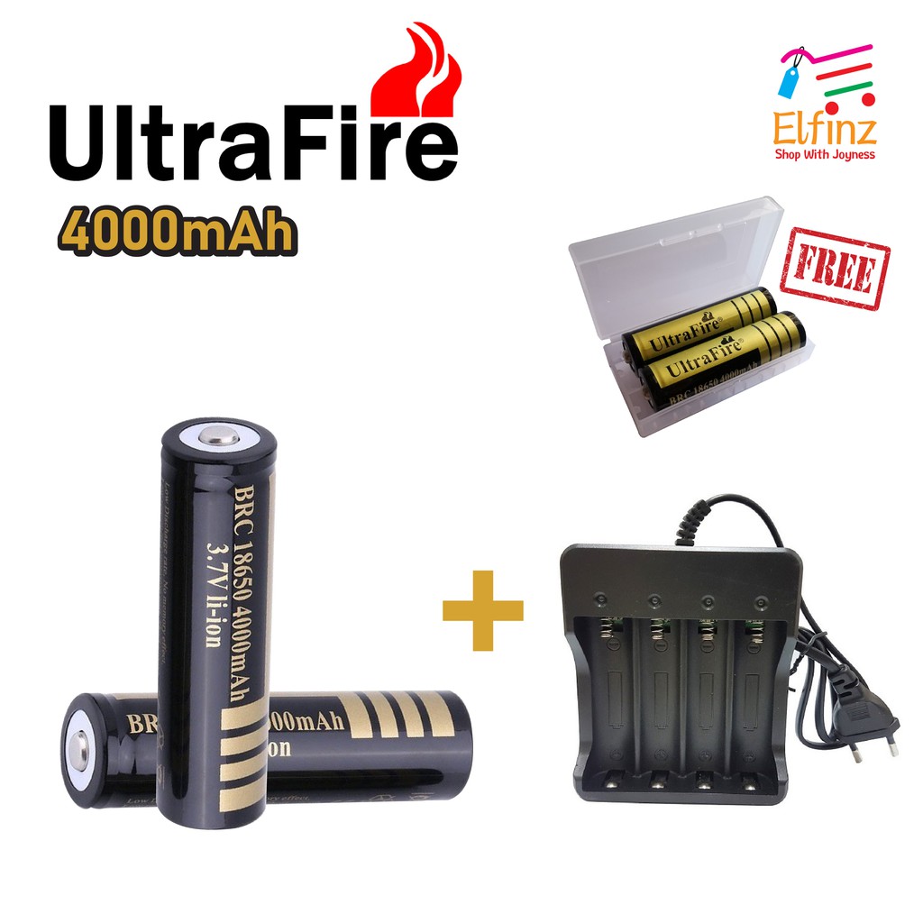 18650 3 7v 4000mah Ultrafire On Top Rechargeable Li Ion Lithium Battery With 4 Slot Charger Combo Black Gold Edition Sho Malaysia