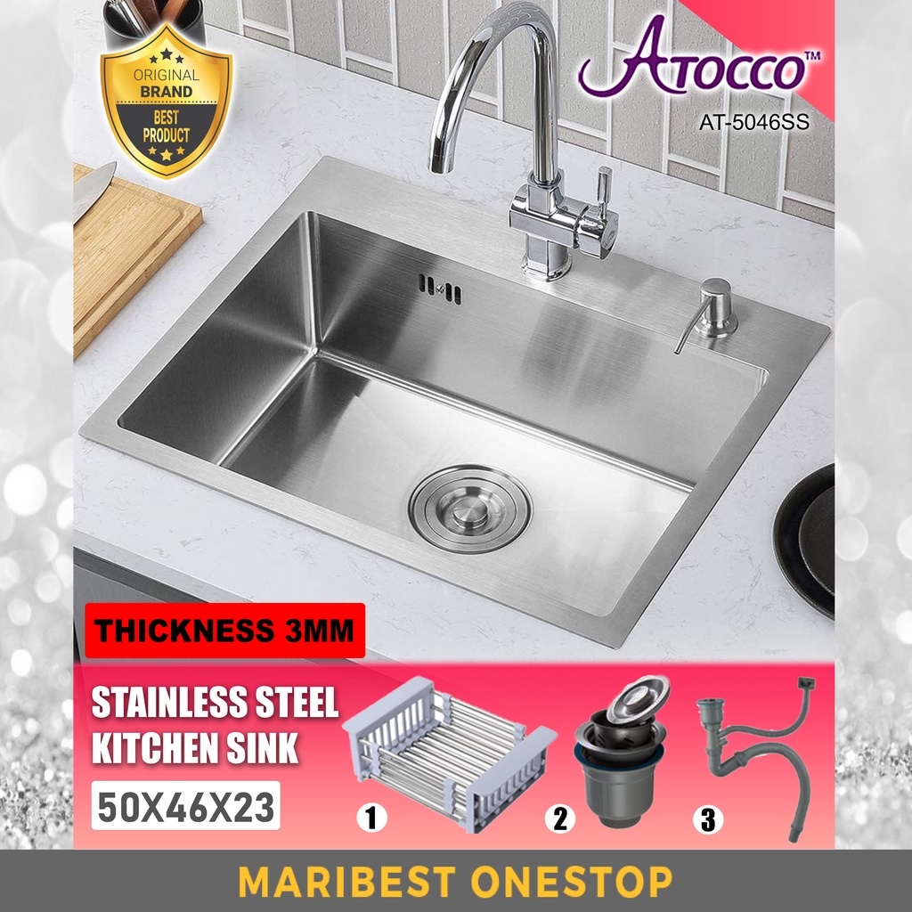 AT-5046SS Sink Bowl Single Bowl Sinki Dapur Kitchen Sink Combo Top Mounted Stainless Steel 304 Material Nano Silver