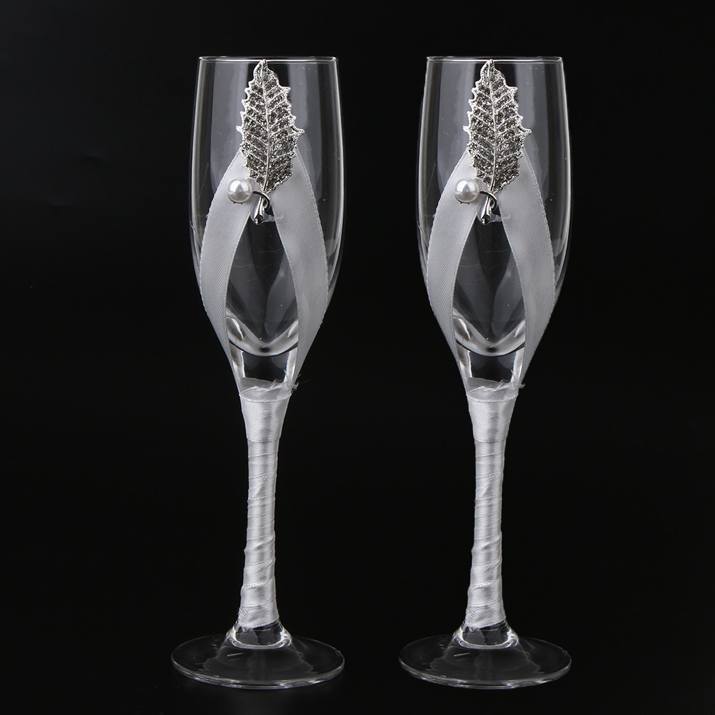 2pcs Wedding Crystal Leaf Champagne Wine Toasting Glasses Wedding