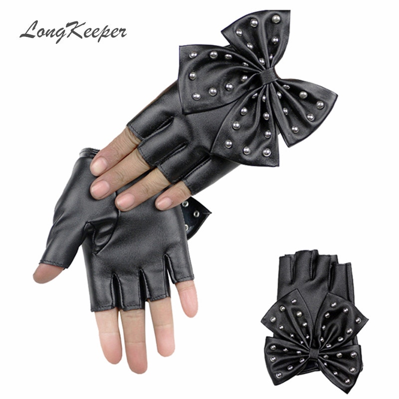 black leather half finger gloves
