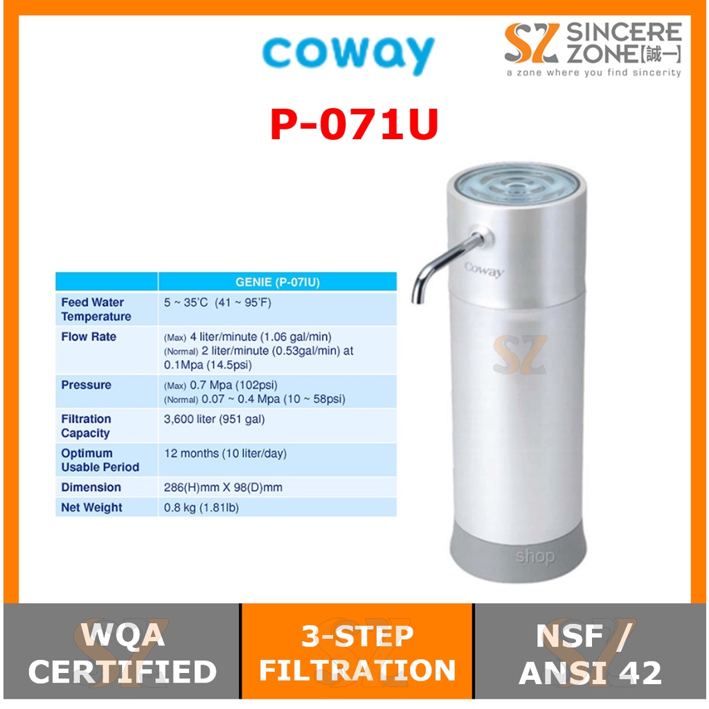 COWAY GENIE P071U WATER PURIFIER (CARTRIDGE FILTER MADE IN KOREA