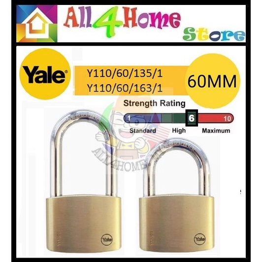 Yale 60mm Solid Brass Padlock Y110/60/135/1 / Yale 60mm Long Shackle