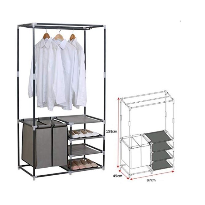 4 Tiers Shelves Clothing Garment Rack Multipurpose Rack Rak Pakaian Heavy Duty Rack Shoe Organizer With 2 Laundry Bags Shopee Malaysia