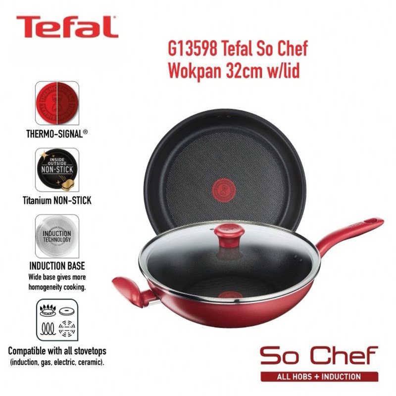 Tefal So Chef 32cm Wokpan With Lid G13598 Shopee Malaysia