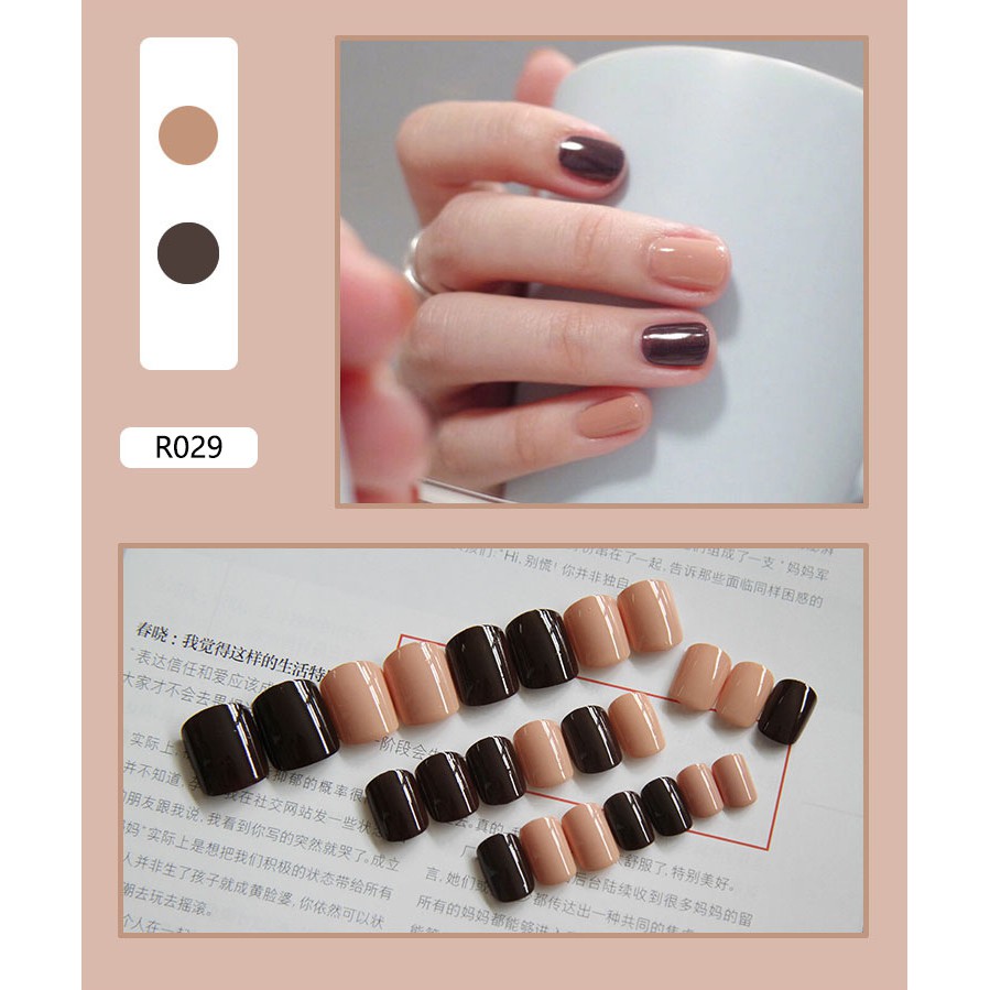 R029 24 Pieces Fake Nails False Nails With Free Glue Diy Nail Art Sell Jelly Glue Adhesive Shopee Malaysia