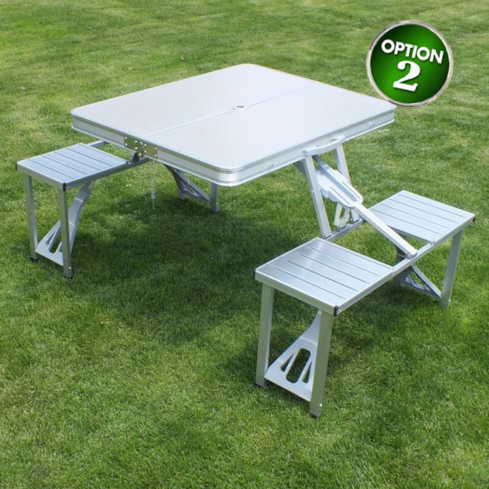 Foldable Picnic Table Meja Lipat With 4 Chairs Folding Adjustable Outdoor Picnic Camping Folding Group Table 户外折疊桌子