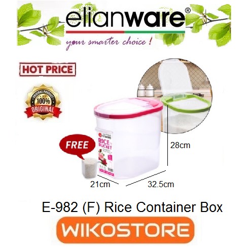 [Wikostore] Elianware E-982(F) BPA Free Space-Saving Rice Dispenser Food Storage Container Box 10kg