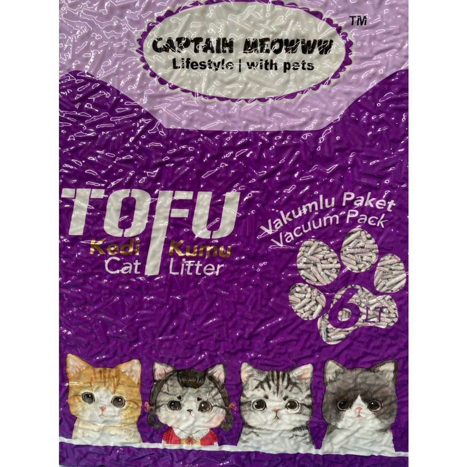 CAPTAIN MEOWWW Premium Clumping & Flushable Tofu Cat Litter 6L / Tahu