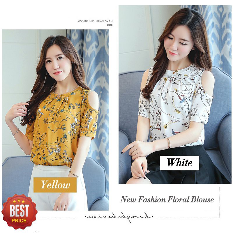 Ready Stock Off Shoulder Tops Women Floral Blouse Plus Size Women Tops