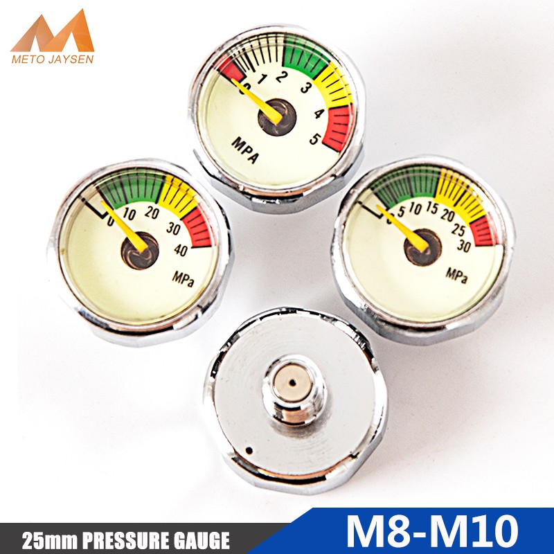 2Pcs Luminous Air Pressure Gauge Mini Pressure Gauge M8*1 25MM Dia 0-10Mpa/40Mpa