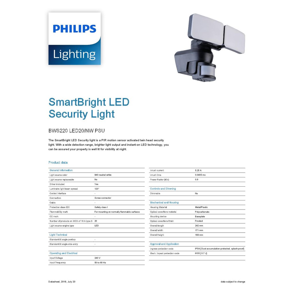 Philips Bws220 Smartbright Led Pir Motion Sensor Twin Spot Led Security Light Shopee Malaysia