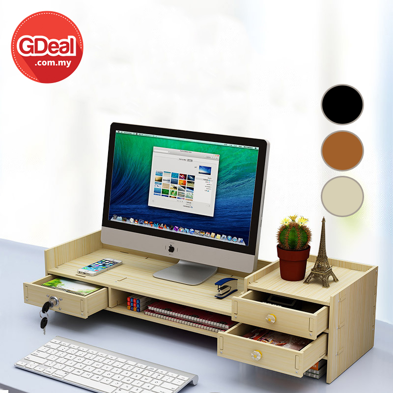 GDeal Computer Monitor Booster Rack Wooden Office Desk Storage