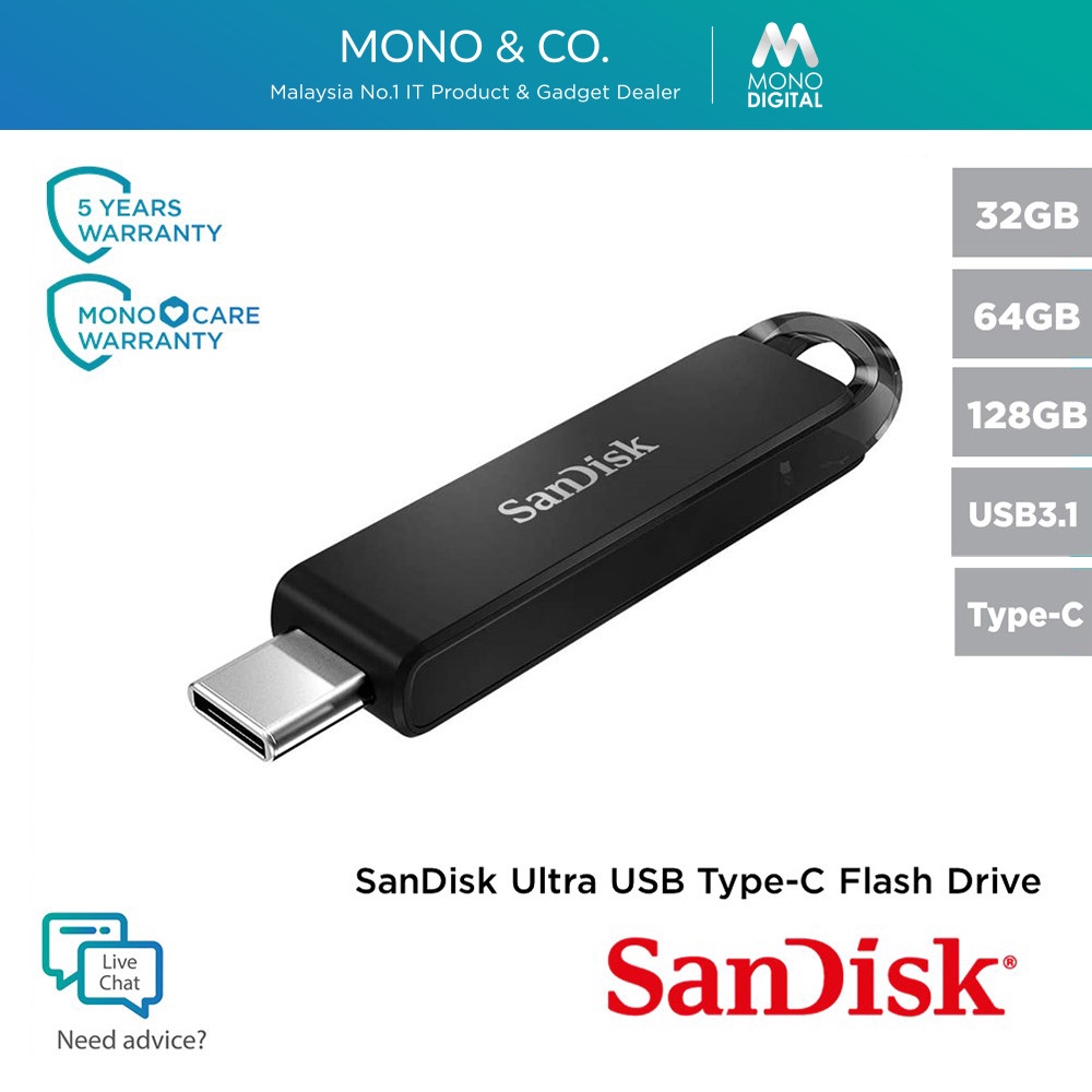 SanDisk Ultra USB Type-C Flash Drive 128GB/64GB/32GB Slim ...