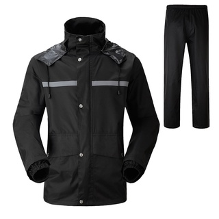 Black Oxford Cloth Raincoat Jacket Suit Adult Full Set Waterproof with Single Layer Face Shield Motor Baju Hujan牛津布雨衣单层帽