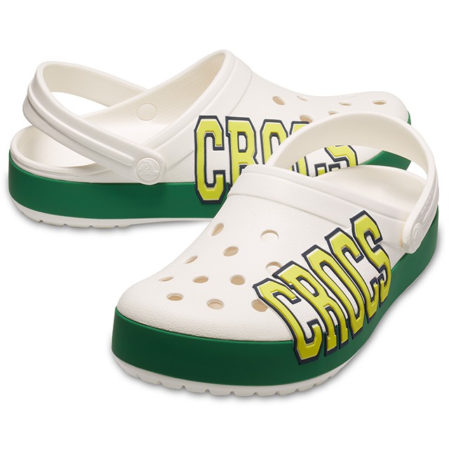 green and white crocs