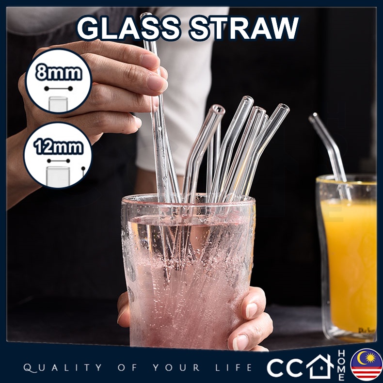 Reusable Eco Straw Glass Drinking Straw Short Colorful Straw 彩色玻璃吸管奶茶吸管 Straw Kaca Boleh Guna Semula