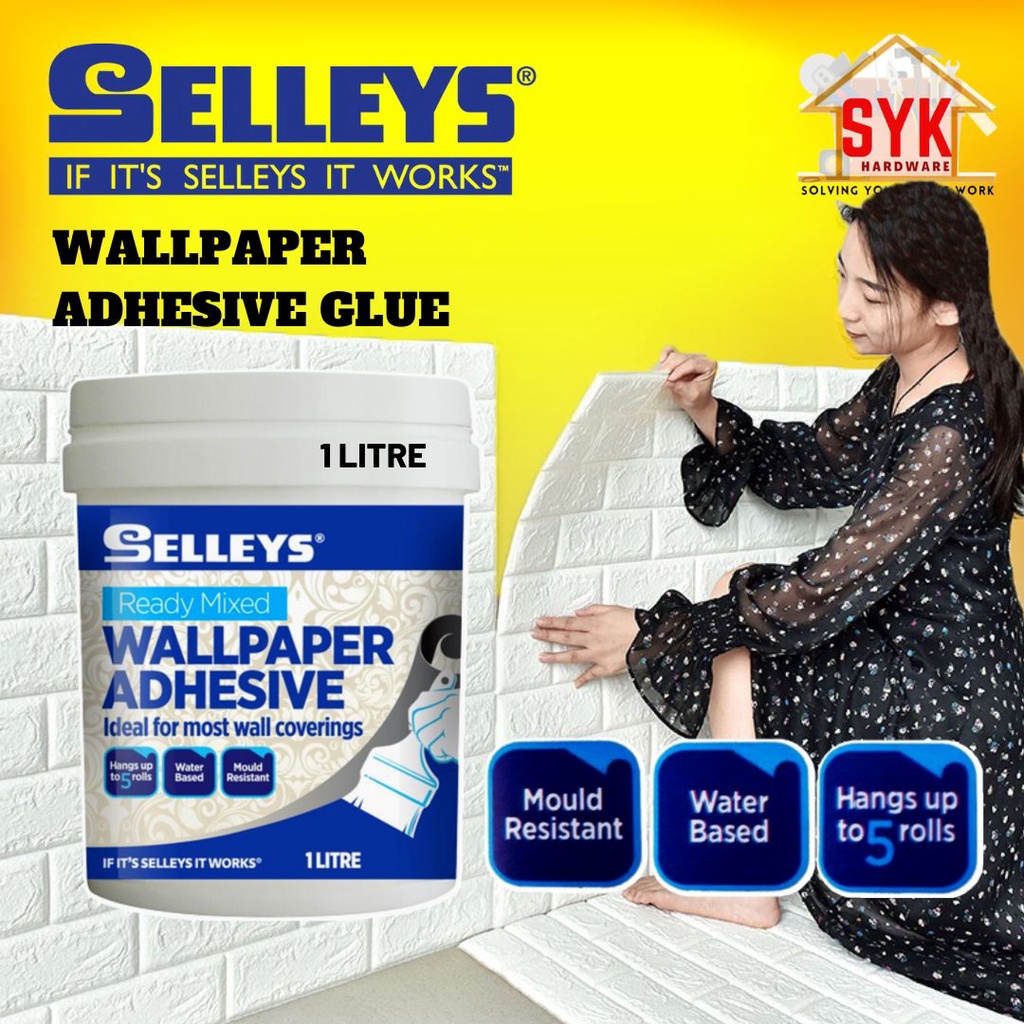 SYK Selleys WallPaper Adhesive Glue 1 Liter Gam Wallpaper Wall Lining