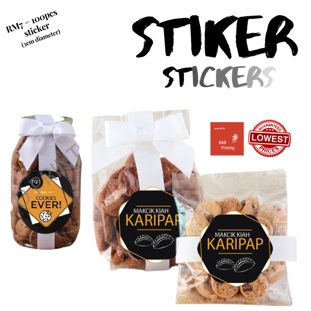 Stiker Sticker Harga Borong 100pc Kuih Biskut Raya Produk Label Mirrorkote Doorgift Kahwin 3cm 4cm 5cm 6cm