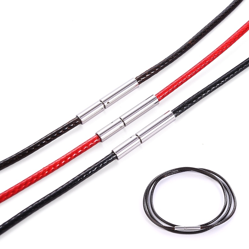1Pc 45/50/60cm Black Braid Wax Cord Leather Rope Necklace Pendant Jewelry Making Stainless Steel Clasp String Chain Handmade