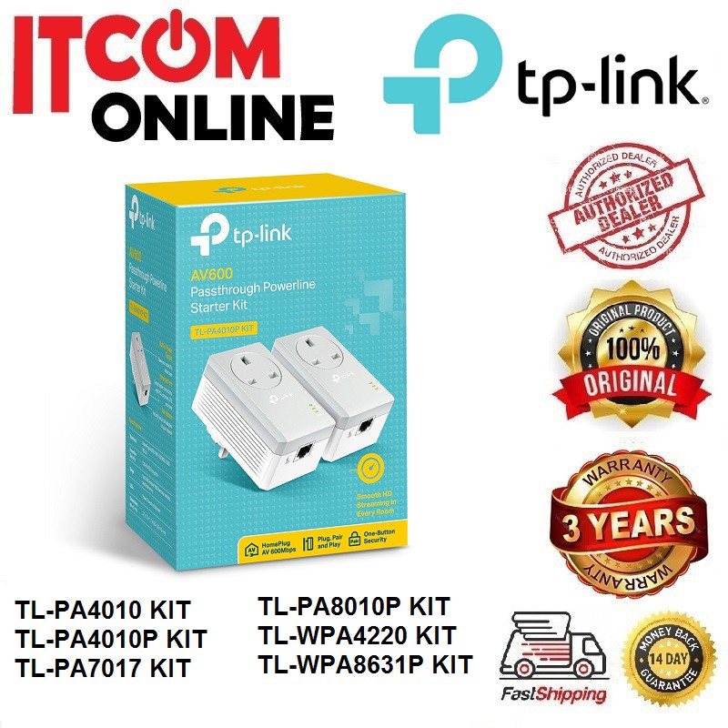 TP-LINK TL-PA4010 TL-PA4010P TL-PA7017 TL-PA8010P TL-WPA4220 TL-WPA7617 TL-WPA8631P KIT POWERLINE KIT MALAYSIA PLUG