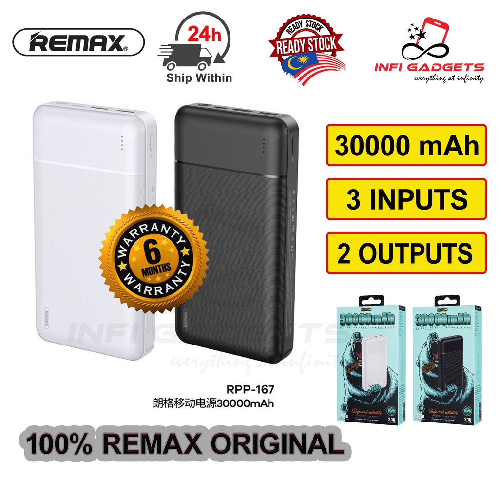 100% Original Remax RPP-167 Lango Series 30000mAh 2.1A Power Bank Dual ...