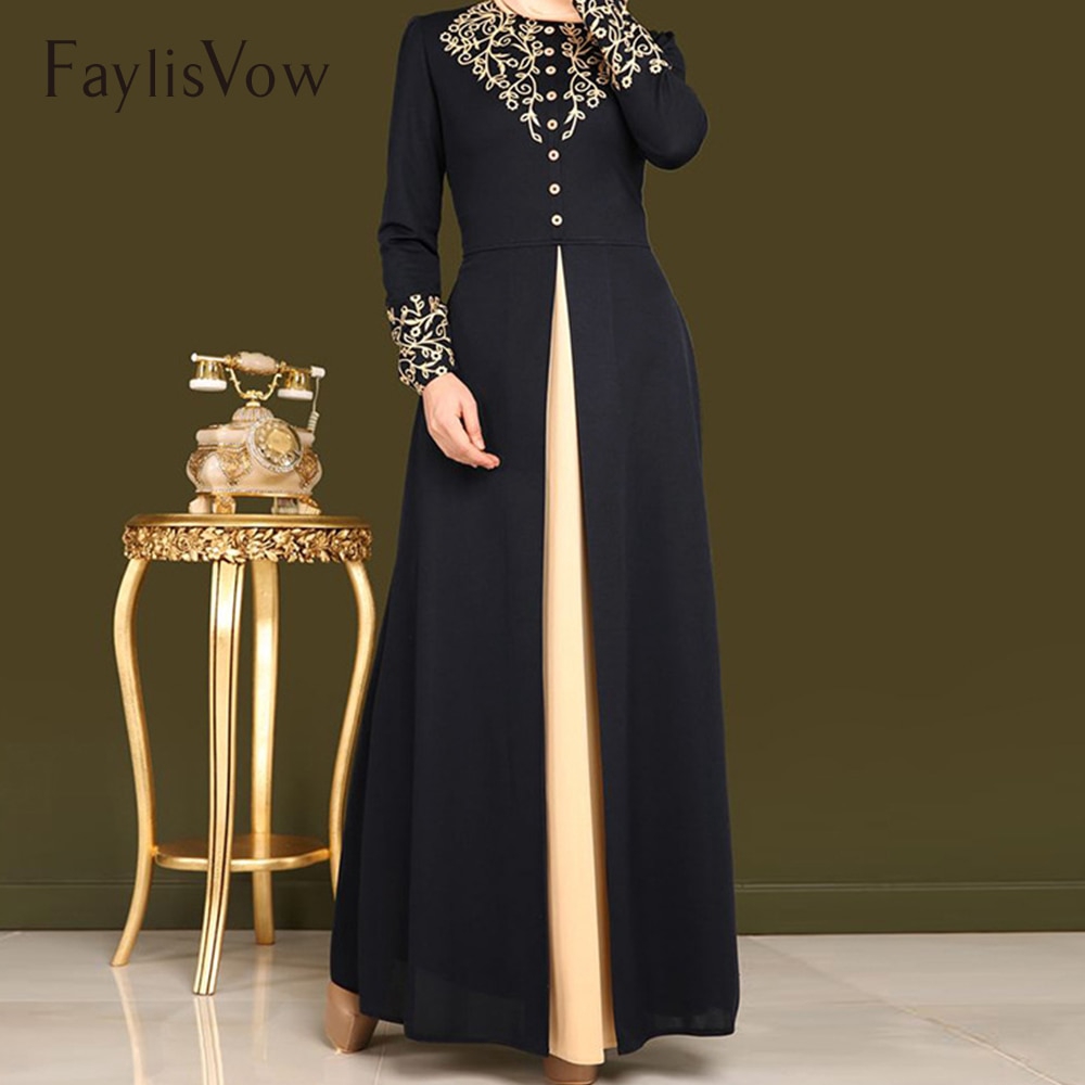 dinner dress black and gold muslimah