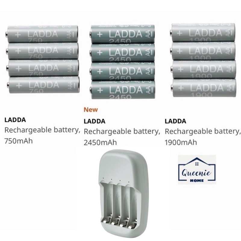 IKEA LADDA Rechargeable Battery, 4 pieces/STENKOL Battery charger