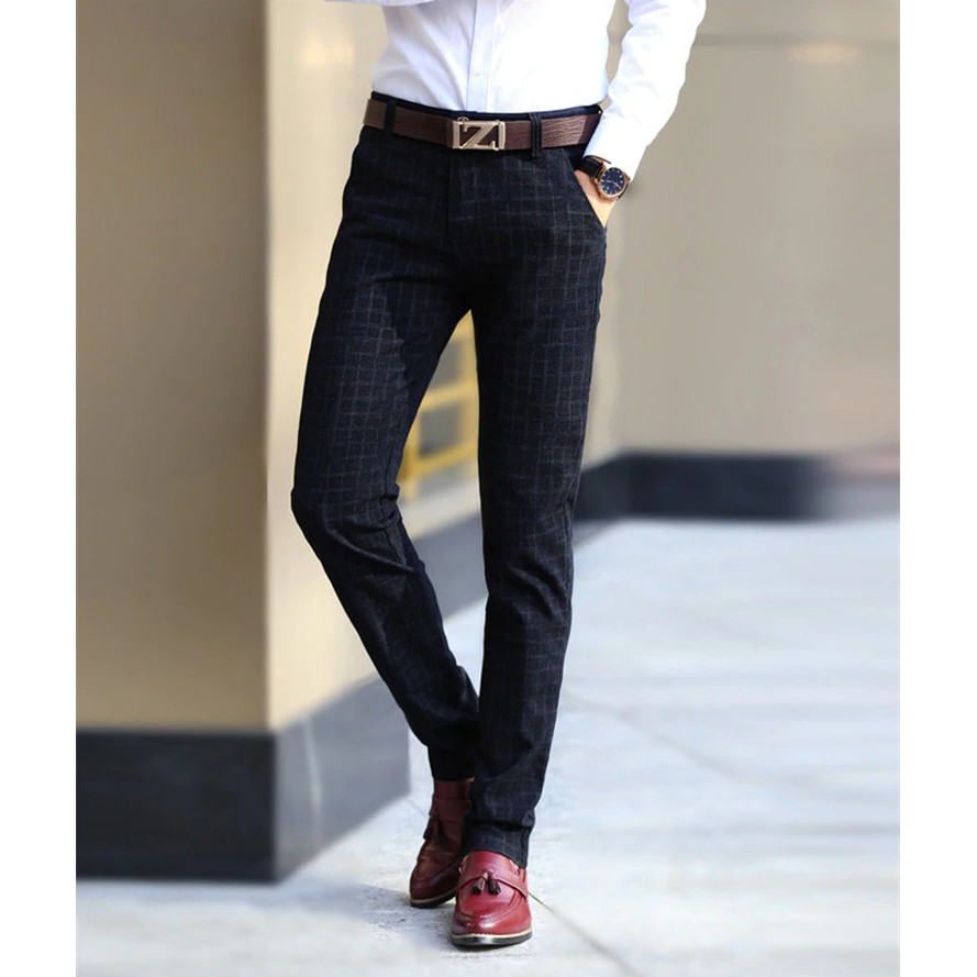 plaid pants mens black