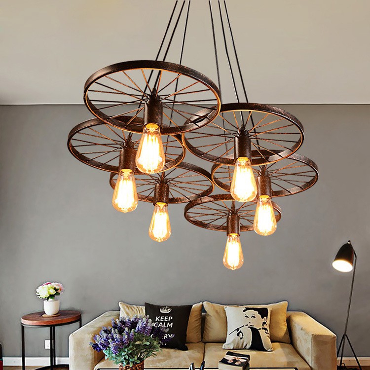 Adjustable Industrial Multi Pendant Light With Wheel In Vintage Ceiling Light