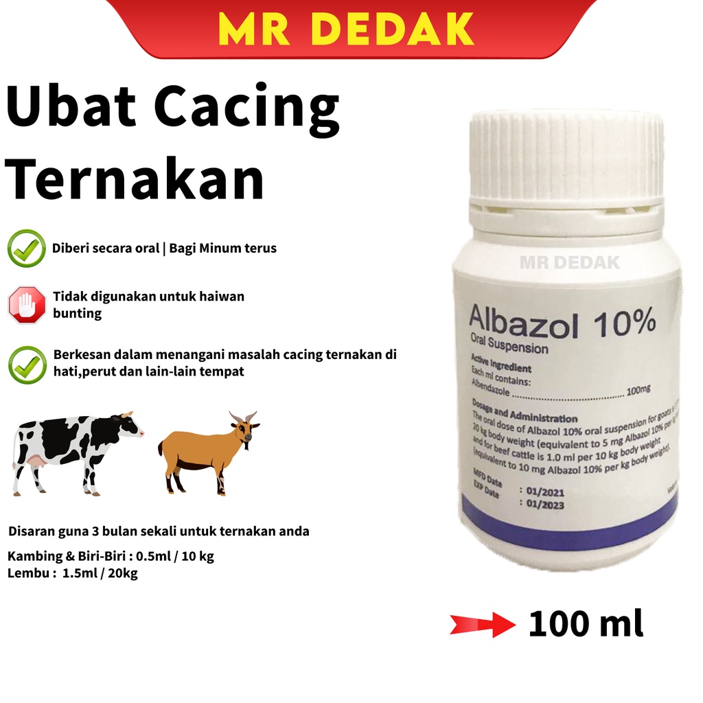 Albazol 10 100ml Ubat Cacing Untuk Ternakan Lembu Kambing Lain Haiwan Animal Deworm Ubat Cacing Kambing Shopee Malaysia