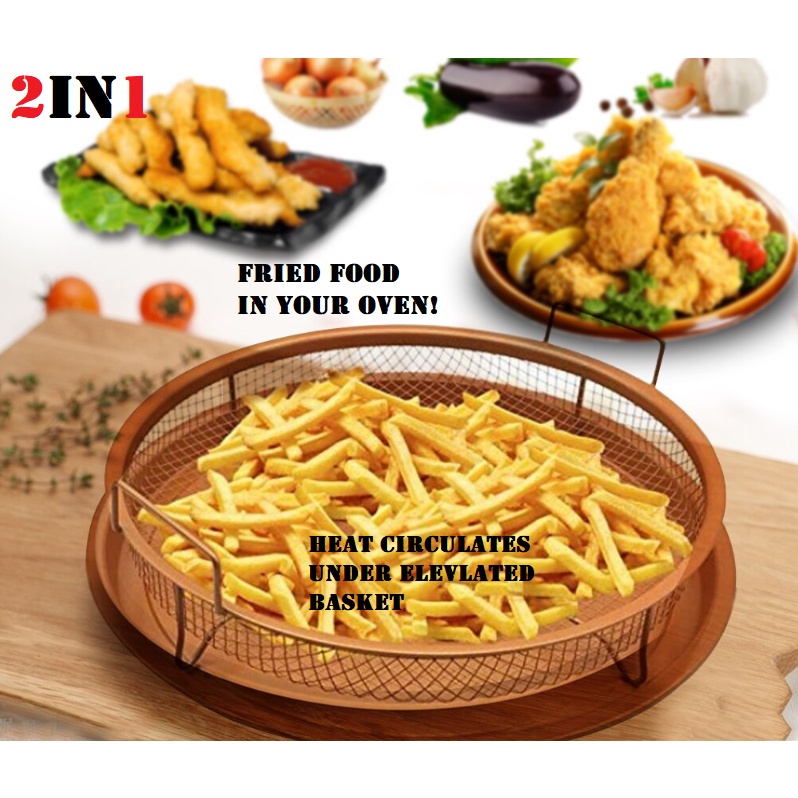 【Crispy Healthy Cook】2 IN 1 Copper Crispy Tray Basket as Oven Air Fryer - No Oil