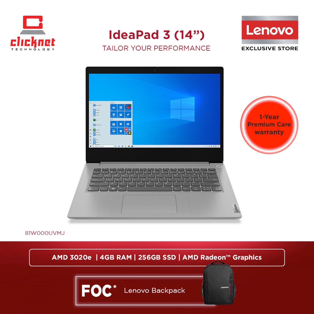 LENOVO IDEAPAD 3 14ADA05 81W000UVMJ (AMD 3020E, 4GB, 256GB SSD, 14.0'' HD, INTEGRATED, GREY-W11)