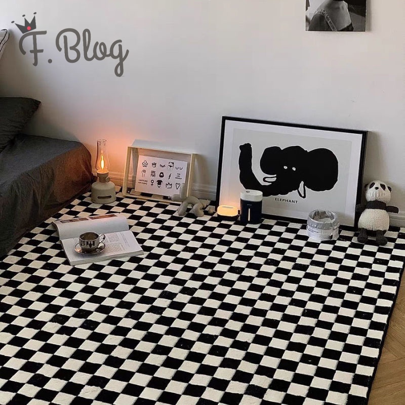 Household Non-slip Floor Mat Minimalism Checkerboard Carpet Large Area Decoration Mat Bedroom Bedside Rugs