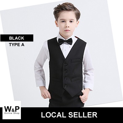 WP Kids Boys Formal Suits Waistcoat Vest - Black (Type A & B)