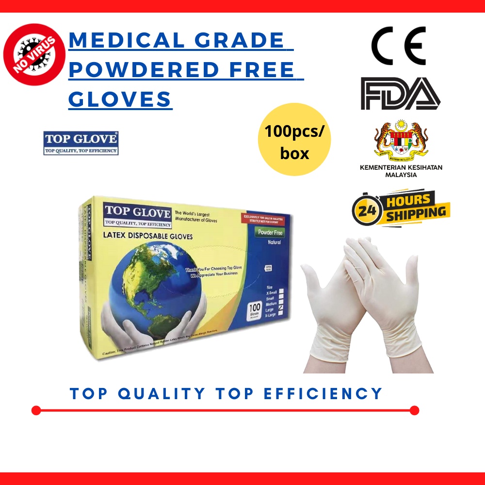 Top Glove Latex Disposable Glove Powder Free White (100 Pcs) Shopee