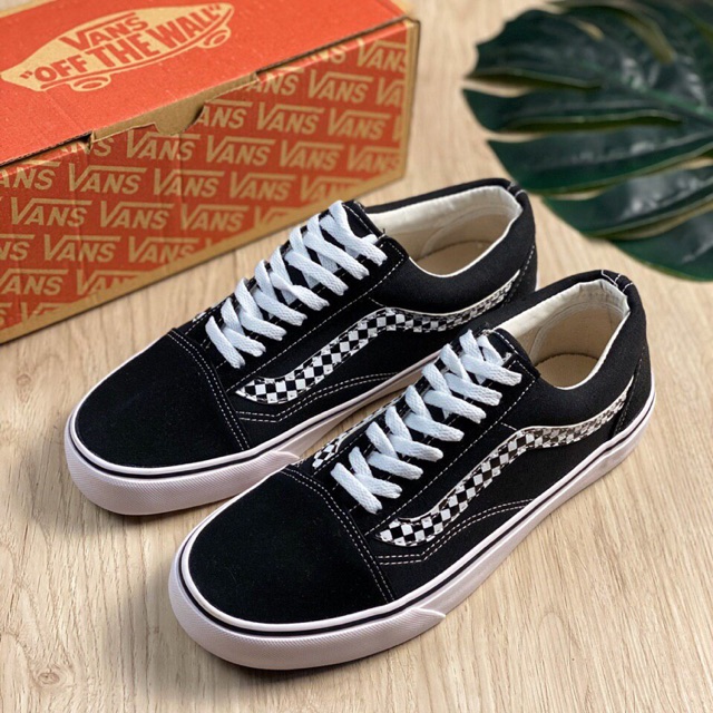 blue vans with checkered line