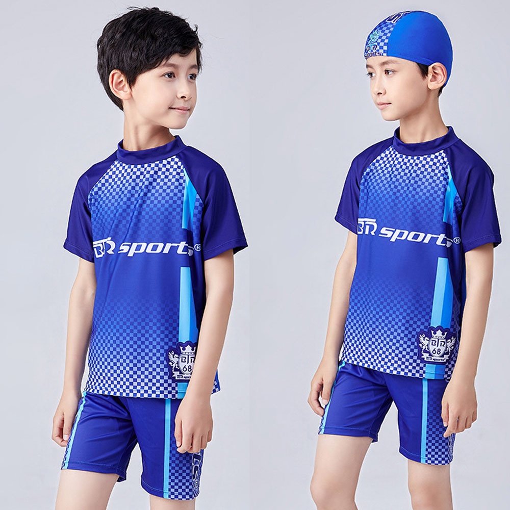 6-13Yrs Boys Swimming Suit Korean 3pcs Swimsuits Kids Pants+Short Tops ...