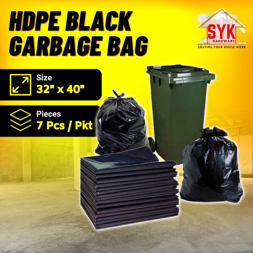 SYK HDPE Black Garbage Bag 32"x40" (7pcs/pkt) Garbage Plastic Bag Plastik Sampah Hitam Beg