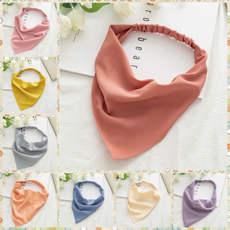 Elastic Solid Color Elastic Band Turban Women's Thin Floral Cloth Headscarf Triangle Scarf Hair Accessories