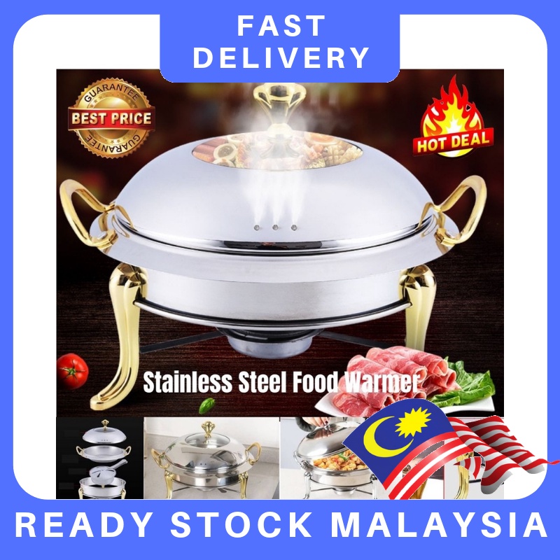 [Ready Stock]Stainless Steel Buffet Royal Gold Set 26cm Round Chafing Dish Serving Tray Catering Set