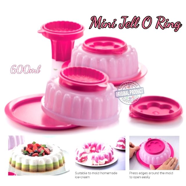 💥Ready Stock💥Tupperware Dessert Mini Jell O Ring Gelatin 6" Fluted Mold 600ml - Pink Punch