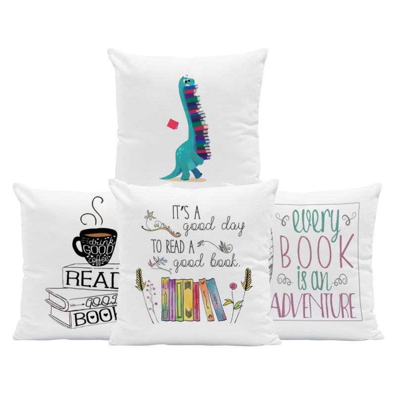 Cartoon Character Throw Pillows Banana Coffe Cup Books Cushion